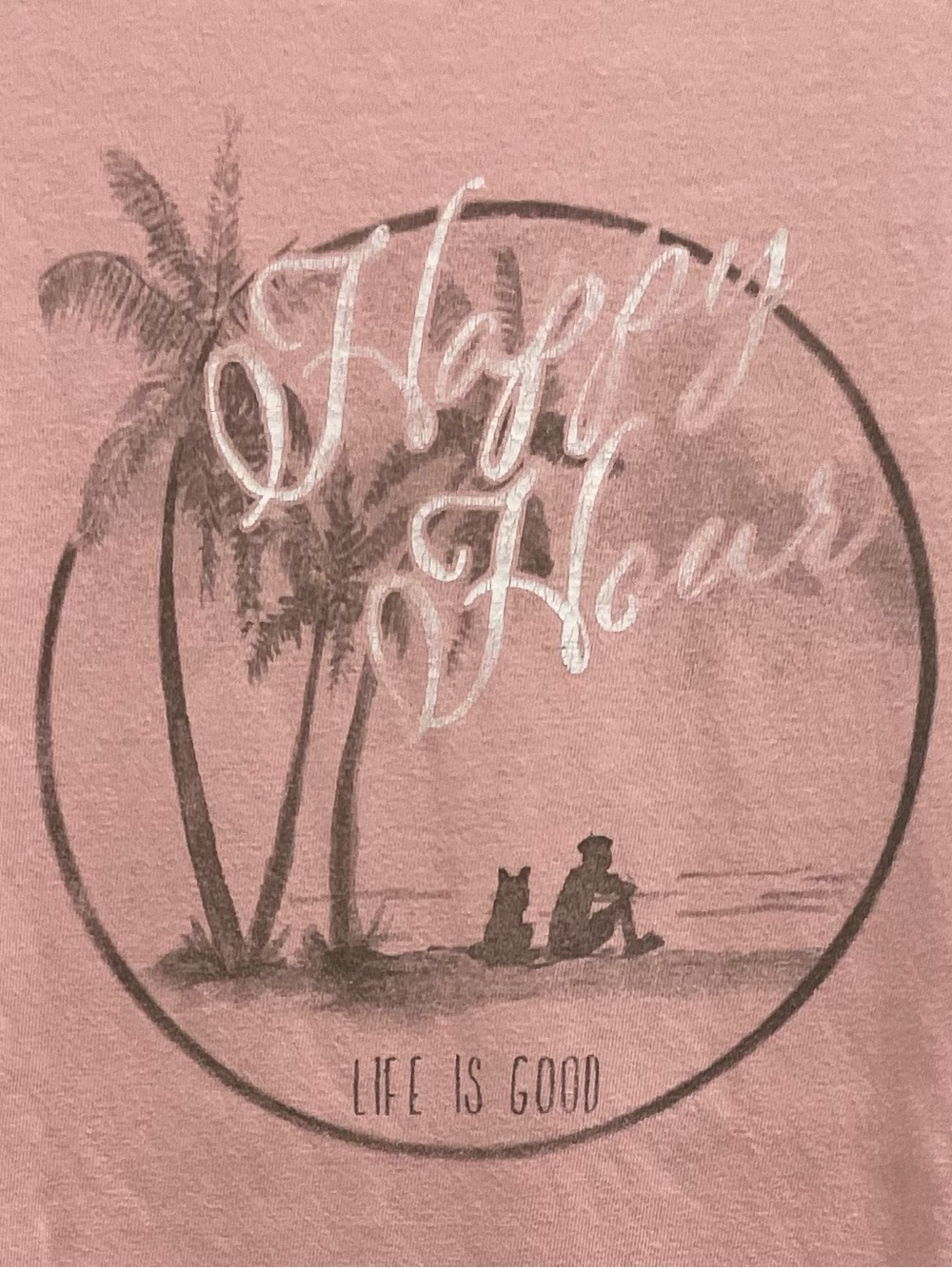 Women’s Life Is Good Pink 'Happy Hour' Beach Graphic Tee With Jake & Rocket Sz L - Picture 2 of 5